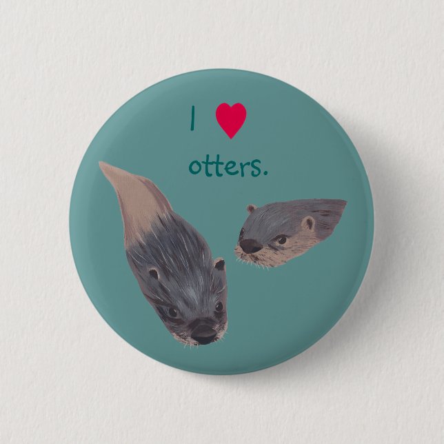 I heart otters pin on buttons (Front)