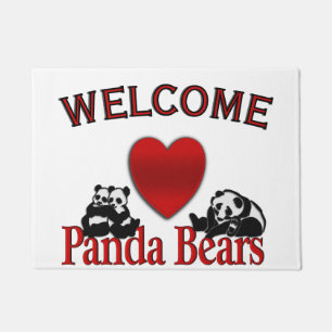 I Heart Panda Bears Fun Welcome Mat