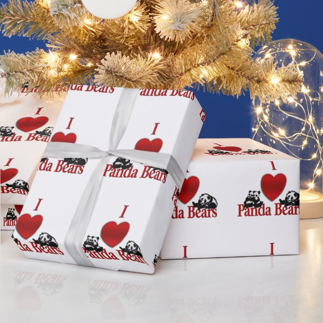 I Heart Panda Bears Fun Wrapping Paper (Holidays)