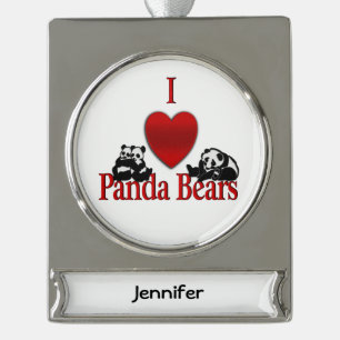 I Heart Panda Bears Silver Plated Banner Ornament