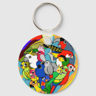 I heart parrots cute cartoon key ring