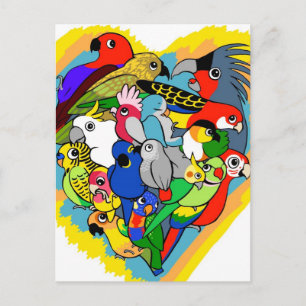 I heart parrots cute cartoon postcard