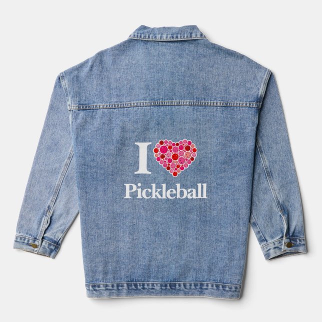 I Heart Pickleball Filled Heart Pink and Red Denim Jacket (Back)