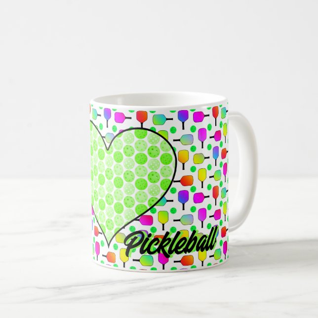  I Heart Pickleball Green Pickleball Filled Heart Coffee Mug (Front Right)