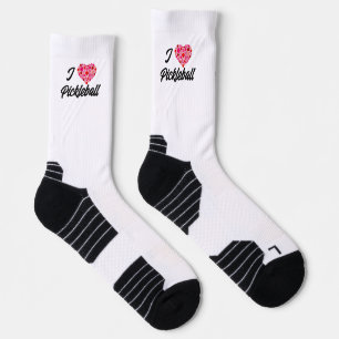 I Heart Pickleball Pink and Red Pickleballs Heart Socks