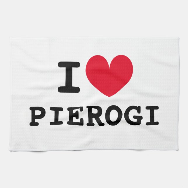 I heart pierogi funny custom kitchen towel (Horizontal)