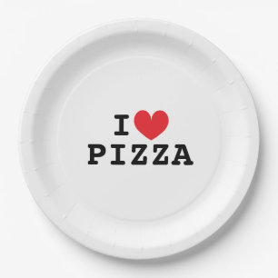 I heart Pizza paper party plates
