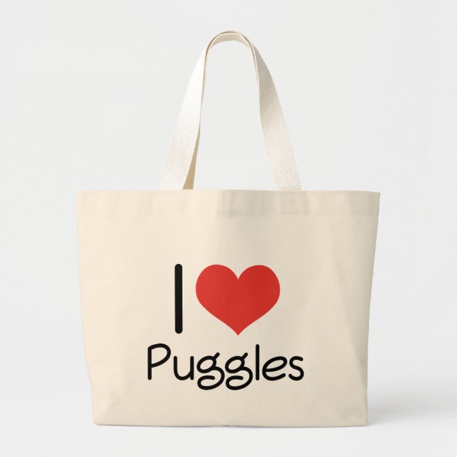 I Heart Puggles Large Tote Bag (Front)