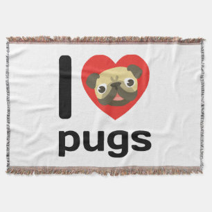 I heart pugs throw blanket