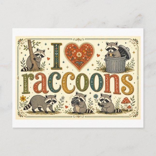 "I [Heart] Raccoons" Postcard (Front)