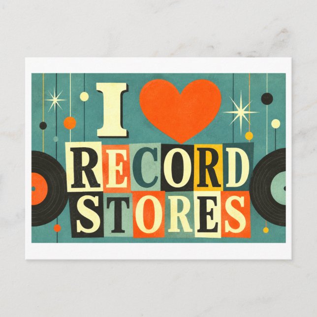 "I [Heart] Record Stores" Postcard (Front)