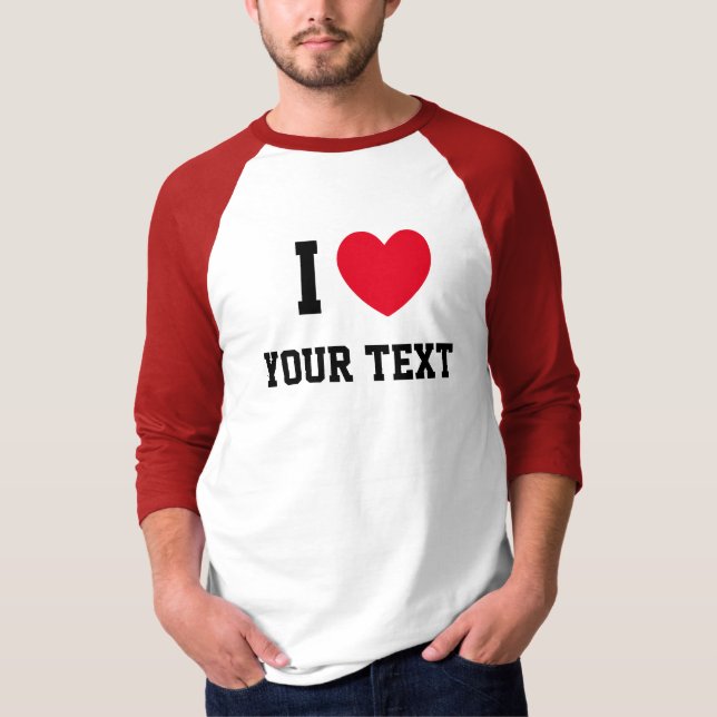 I Heart Red Love Custom Text T-Shirt (Front)