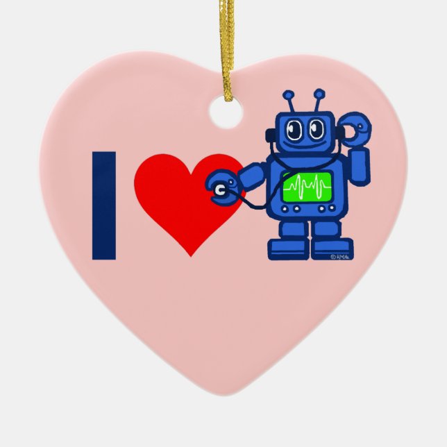 I heart robot ceramic tree decoration (Front)