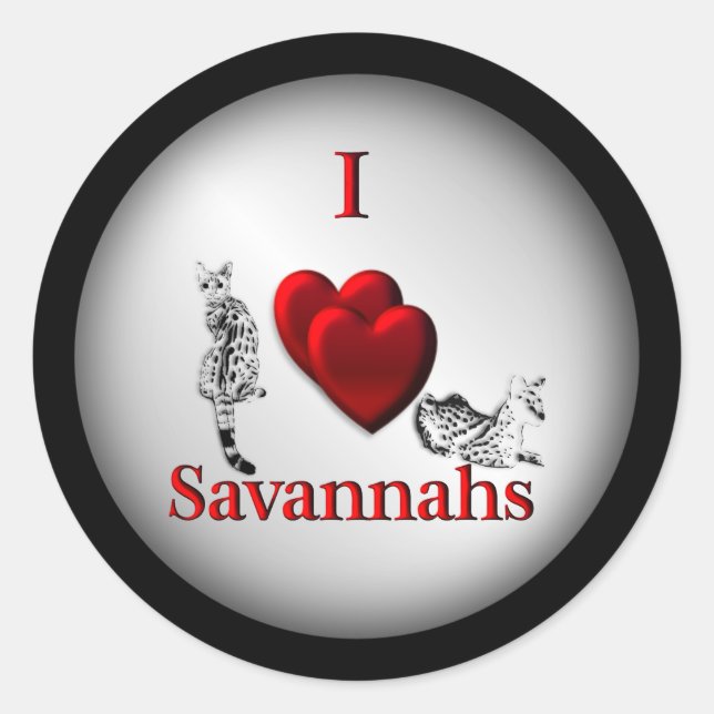 I Heart Savannah Cat Silver Classic Round Sticker (Front)