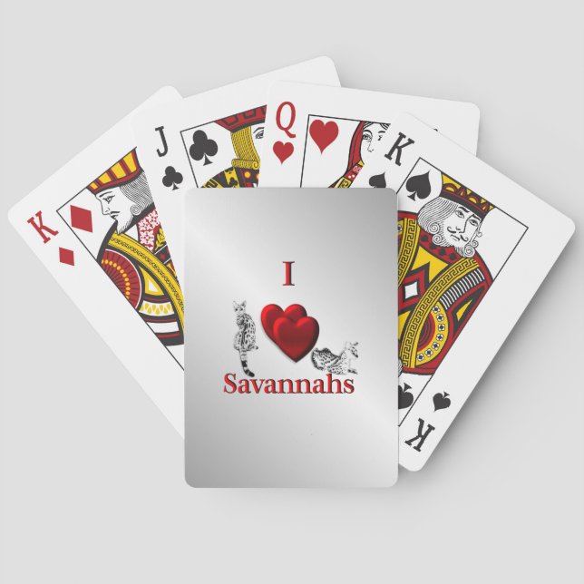 I Heart Savannah Cat Silver Playing Cards (Back)