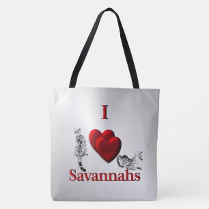 I Heart Savannah Cat Silver Tote Bag