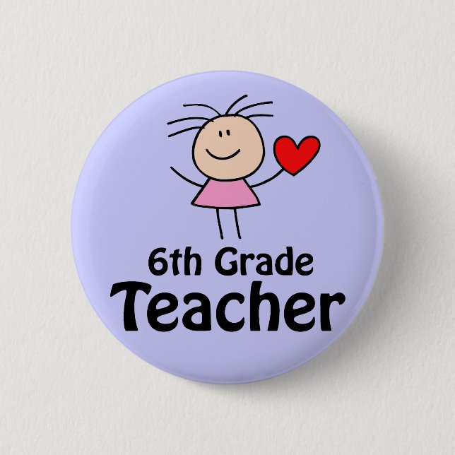 I Heart Sixth Grade Teacher 6 Cm Round Badge (Front)