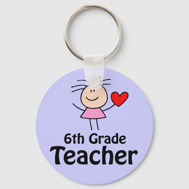 I Heart Sixth Grade Teacher Key Ring (Front)