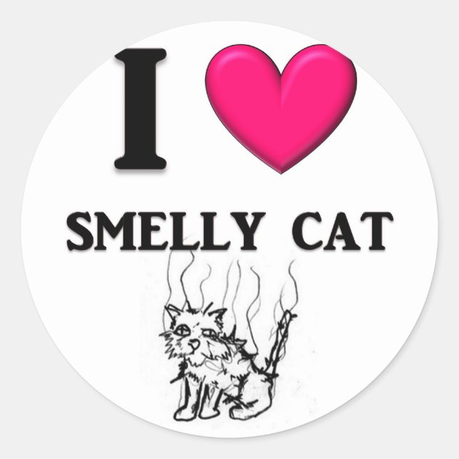 I "Heart" Smelly Cat Classic Round Sticker (Front)
