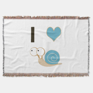 I heart snails - blue throw blanket