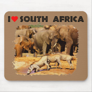 I Heart South Africa warthogs and elephants Mouse Mat
