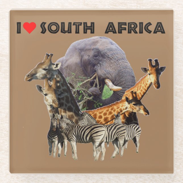 I Heart South Africa Wildlife Collage Glass Coaster (Front)