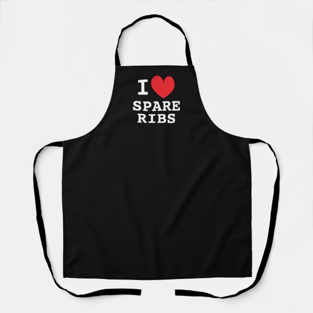 I heart spare ribs black BBQ apron for chef cook (Front)