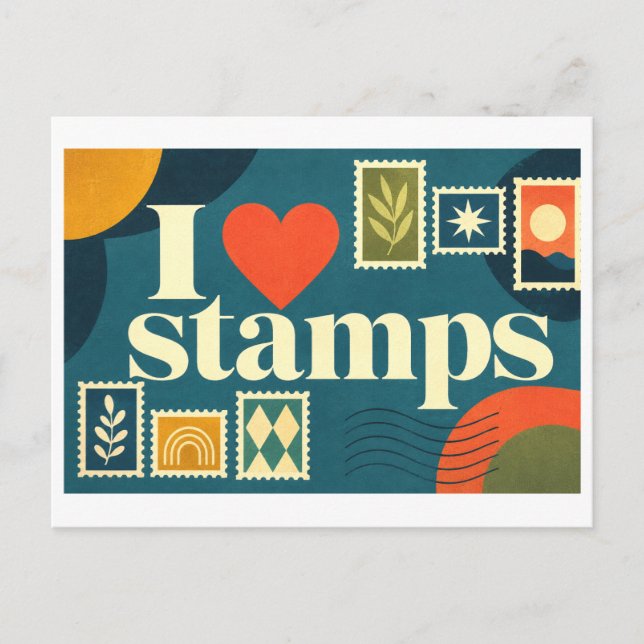 "I [Heart] Stamps" Postcard (Front)