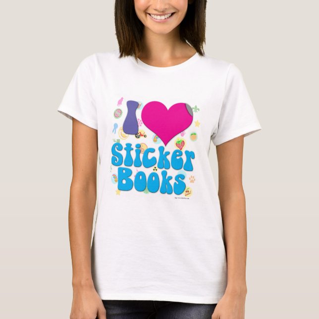 I Heart Sticker Books Childhood Nostalgia Motto T-Shirt (Front)