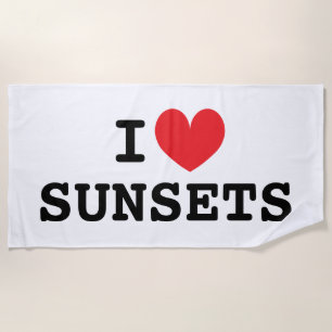 I heart sunsets white beach towel gift
