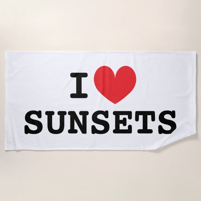 I heart sunsets white beach towel gift (Front)