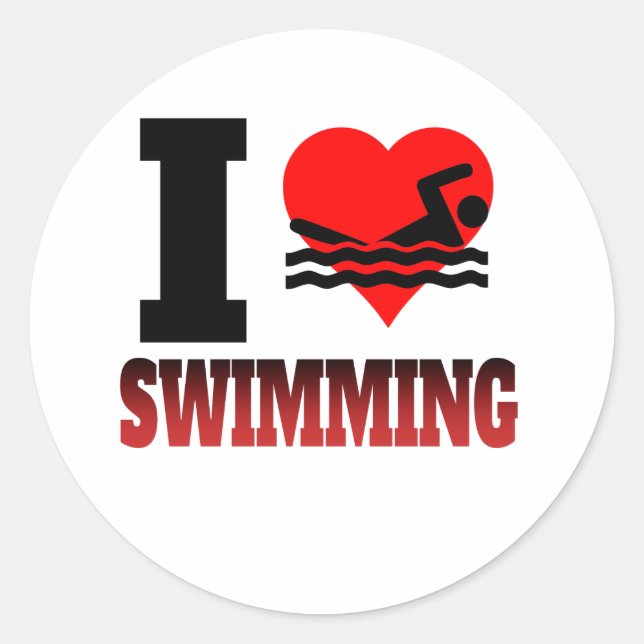 I Heart Swimming Classic Round Sticker (Front)