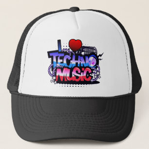 I Heart Techno Music Trucker Hat