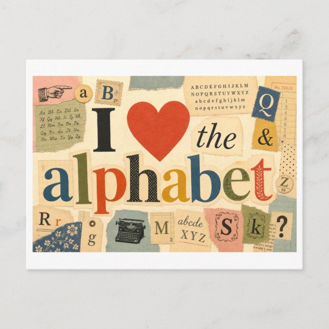 "I [Heart] the Alphabet" Postcard (Front)