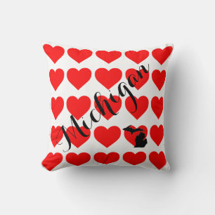 I heart the Great Lakes, Michigander, red hearts Cushion