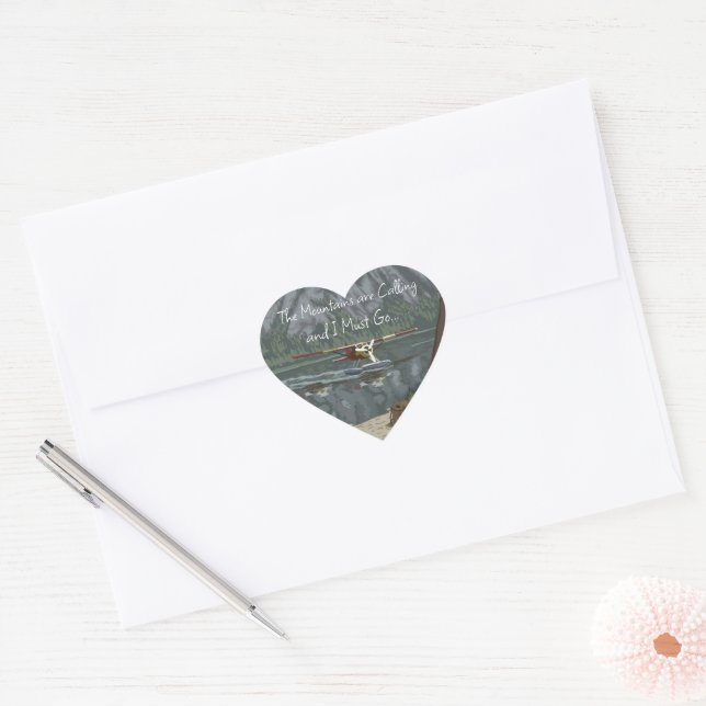 I Heart the Mountains and Seaplanes Heart Sticker (Envelope)