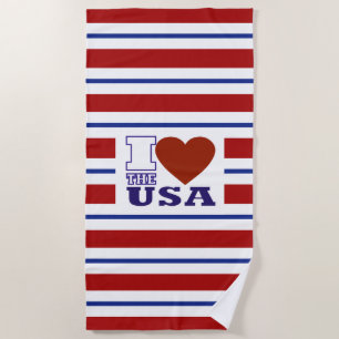 I Heart The USA - Red White And Blue Beach Towel