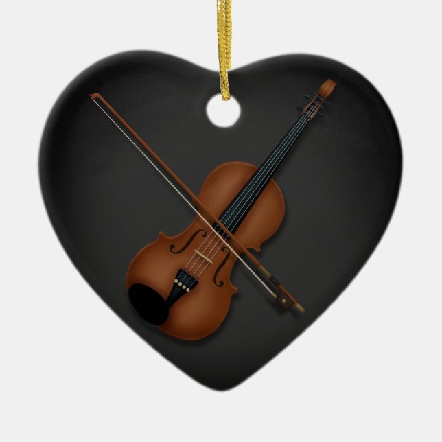 I Heart the Violin Charming Classical Music Black Ceramic Tree Decoration (Front)