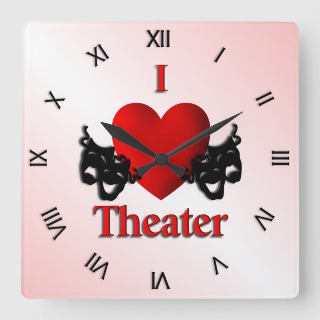 I Heart Theater Pink Square Wall Clock (Front)
