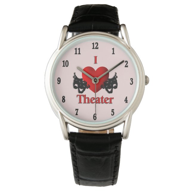 I Heart Theatre Black Numbers Pink Watch (Front)