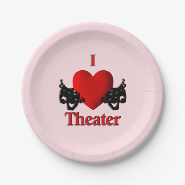 I Heart Theatre Pink Paper Plate (Front)