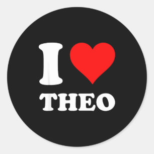 I Heart Theo I Love Theo Red Heart Valentine's Day Classic Round Sticker