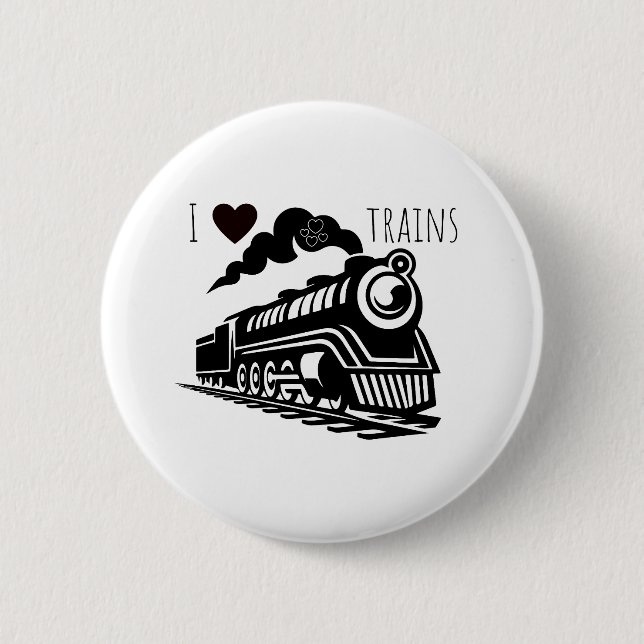 I Heart Trains 6 Cm Round Badge (Front)