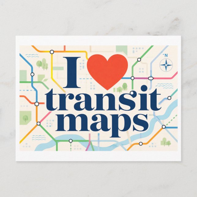 "I [Heart] Transit Maps" Postcard (Front)