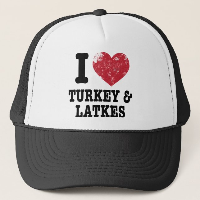 I Heart Turkeys Latkes Trucker Hat (Front)