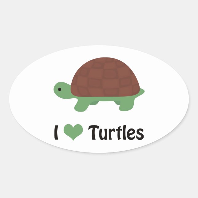 I Heart Turtles Cute Cartoon Turtle Oval Sticker (Front)