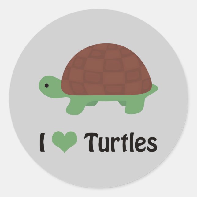 I heart Turtles Cute Little Cartoon Turtle Classic Round Sticker (Front)