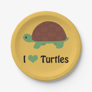 I heart Turtles Cute Little Cartoon Turtle Paper Plate