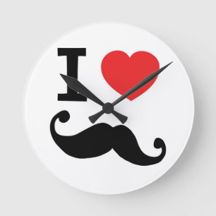 I heart twirly Moustache Round Clock