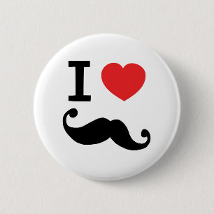 I heart twirly mustache 6 cm round badge